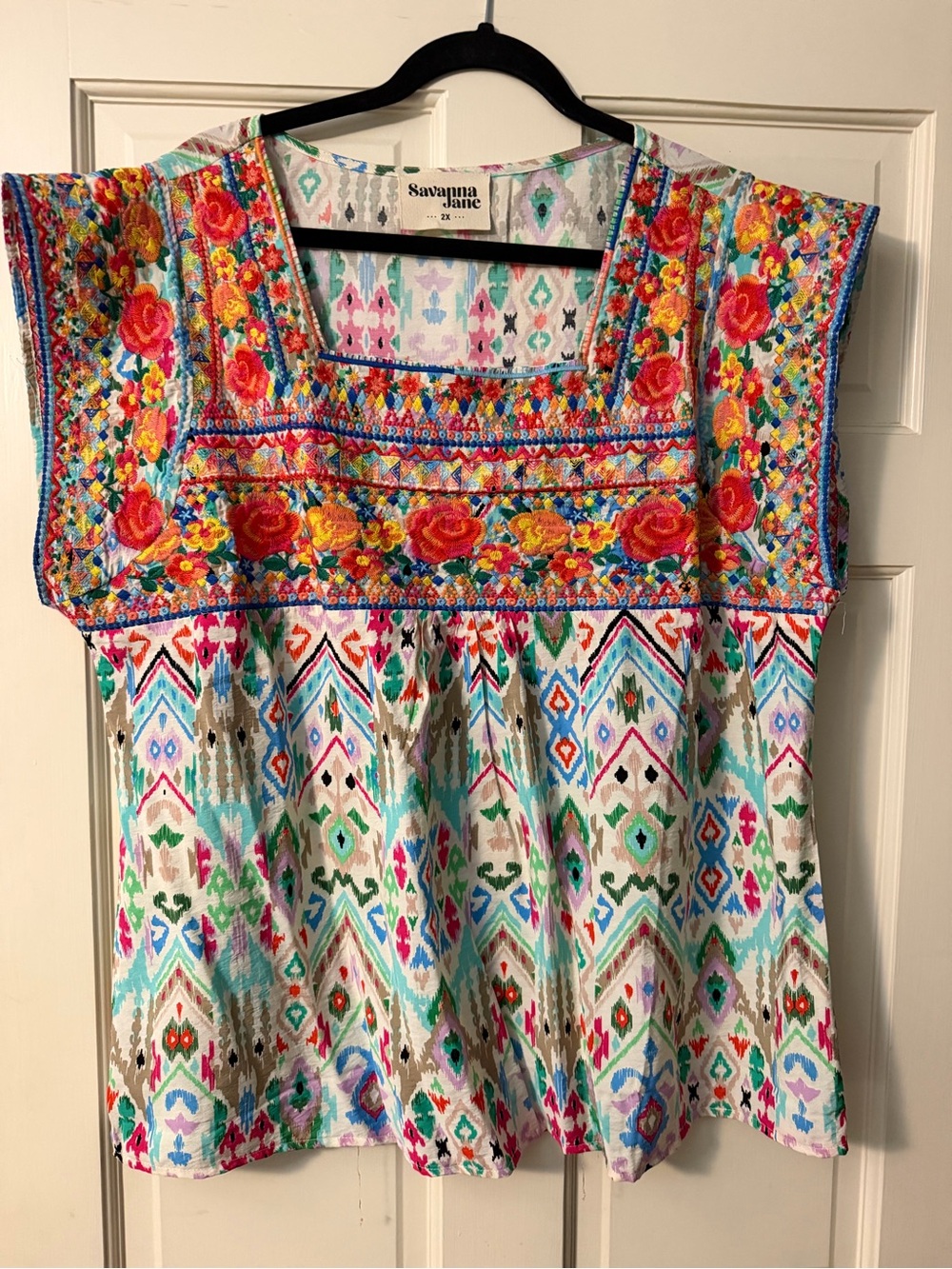Savanna Jane White Boho Embroidered Floral women’s plus Top